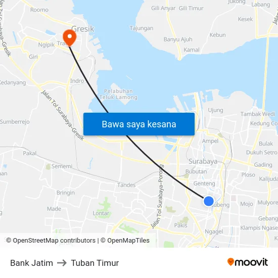 Bank Jatim to Tuban Timur map