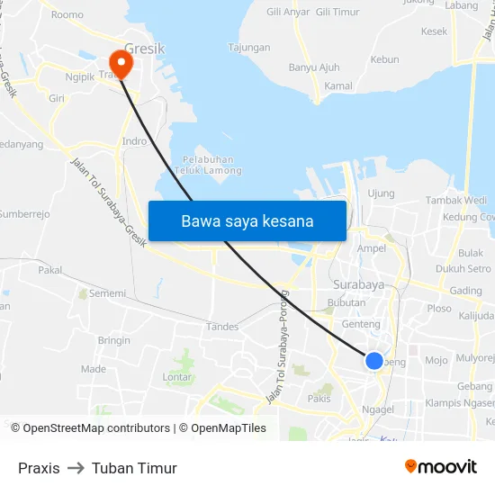 Praxis to Tuban Timur map