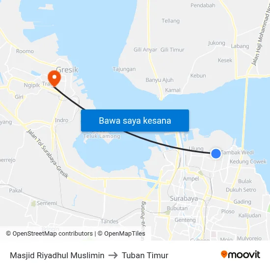 Masjid Riyadhul Muslimin to Tuban Timur map