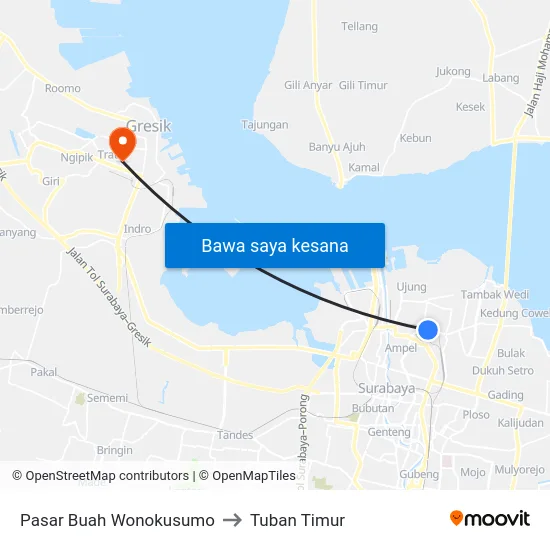 Pasar Buah Wonokusumo to Tuban Timur map