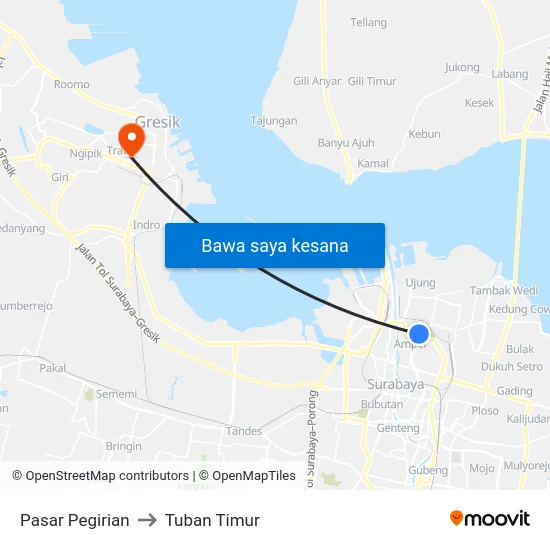 Pasar Pegirian to Tuban Timur map