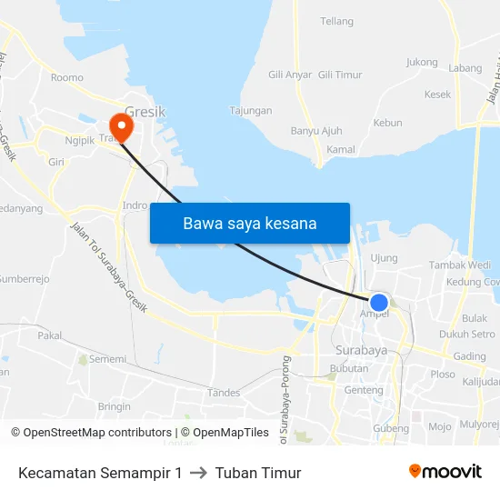 Kecamatan Semampir 1 to Tuban Timur map