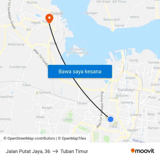 Jalan Putat Jaya, 36 to Tuban Timur map