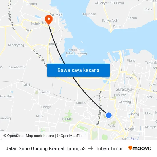 Jalan Simo Gunung Kramat Timur, 53 to Tuban Timur map
