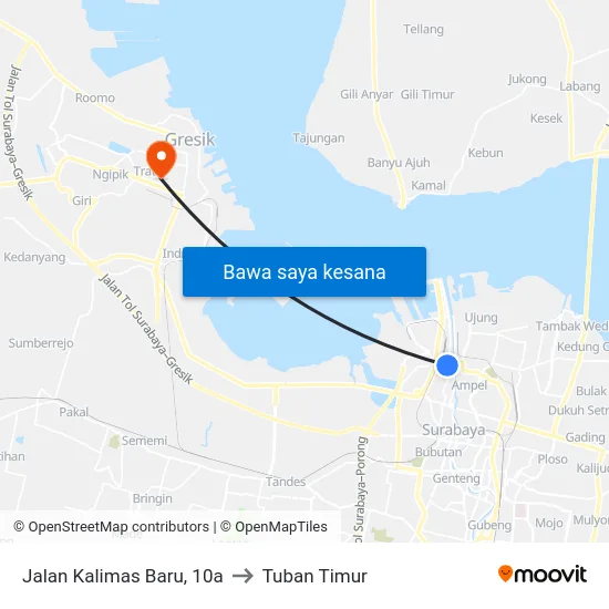Jalan Kalimas Baru, 10a to Tuban Timur map