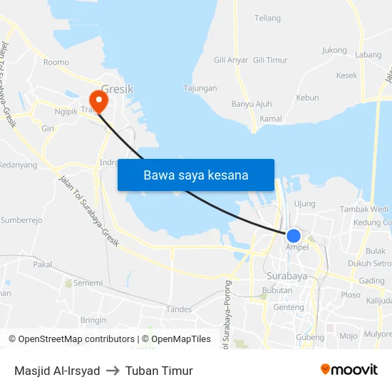 Masjid Al-Irsyad to Tuban Timur map