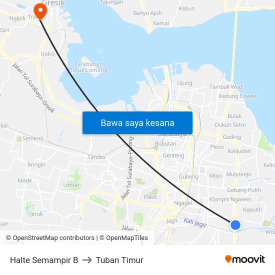 Halte Semampir B to Tuban Timur map