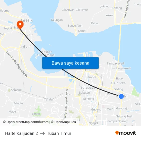 Halte Kalijudan 2 to Tuban Timur map