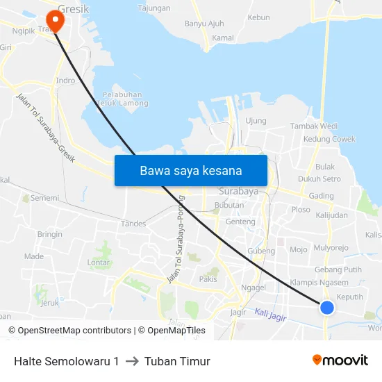 Halte Semolowaru 1 to Tuban Timur map