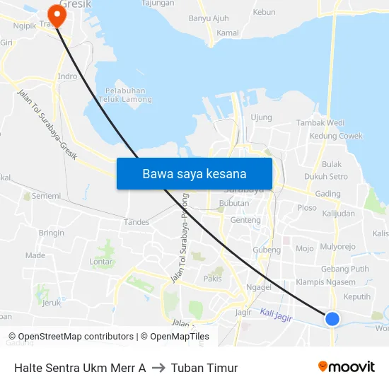 Halte Sentra Ukm Merr A to Tuban Timur map