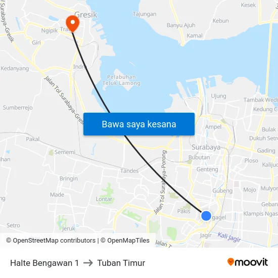 Halte Bengawan 1 to Tuban Timur map