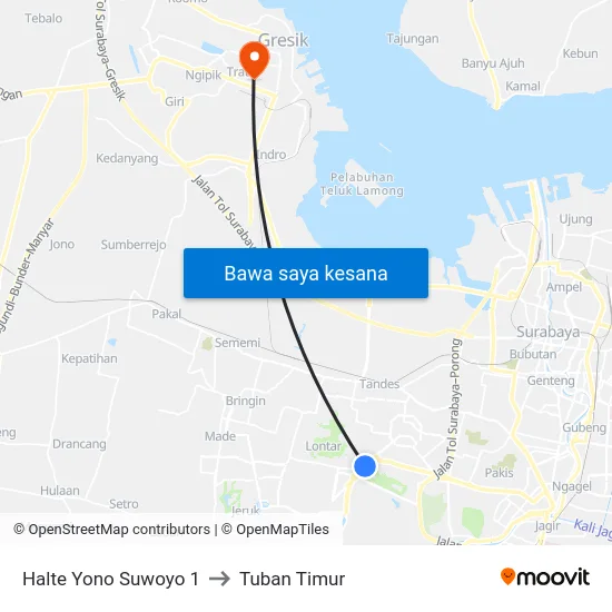 Halte Yono Suwoyo 1 to Tuban Timur map