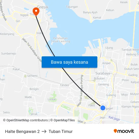 Halte Bengawan 2 to Tuban Timur map