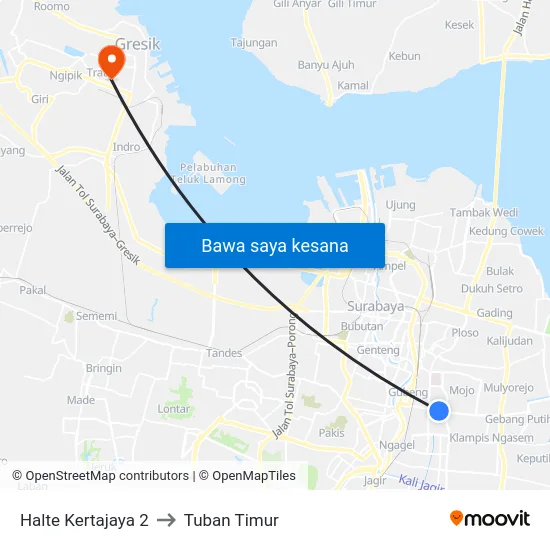 Halte Kertajaya 2 to Tuban Timur map