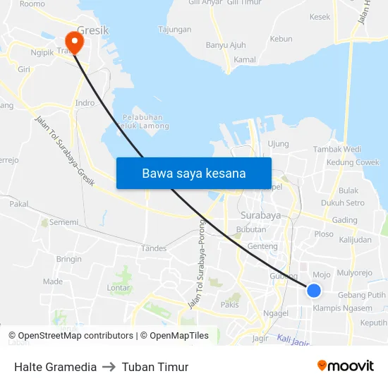 Halte Gramedia to Tuban Timur map