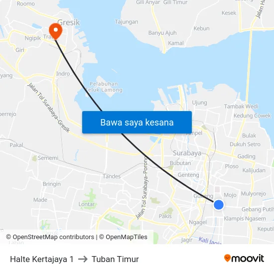 Halte Kertajaya 1 to Tuban Timur map