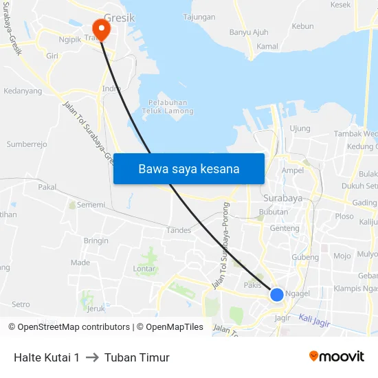 Halte Kutai 1 to Tuban Timur map