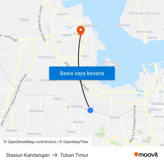 Stasiun Kandangan to Tuban Timur map