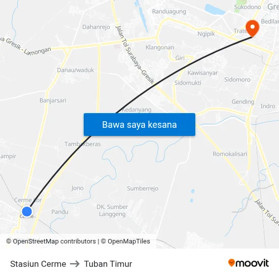 Stasiun Cerme to Tuban Timur map