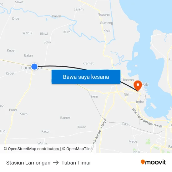Stasiun Lamongan to Tuban Timur map