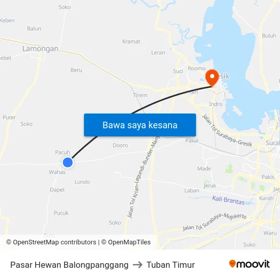 Pasar Hewan Balongpanggang to Tuban Timur map