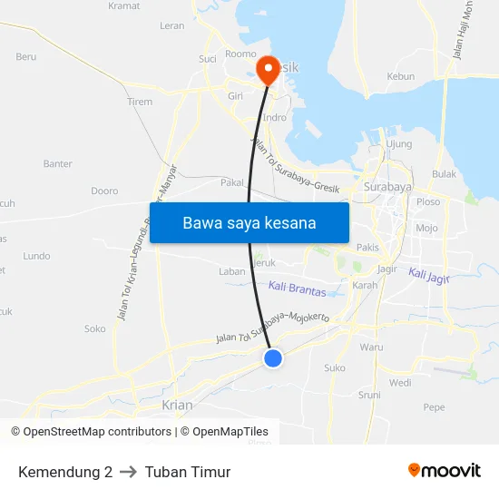 Kemendung 2 to Tuban Timur map