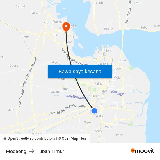 Medaeng to Tuban Timur map