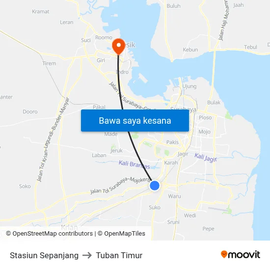 Stasiun Sepanjang to Tuban Timur map