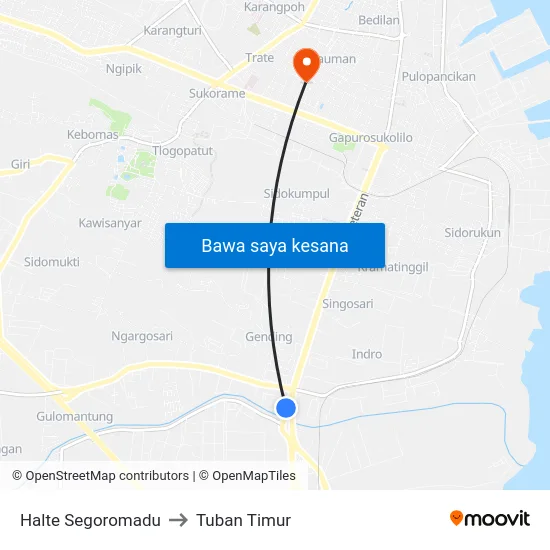 Halte Segoromadu to Tuban Timur map