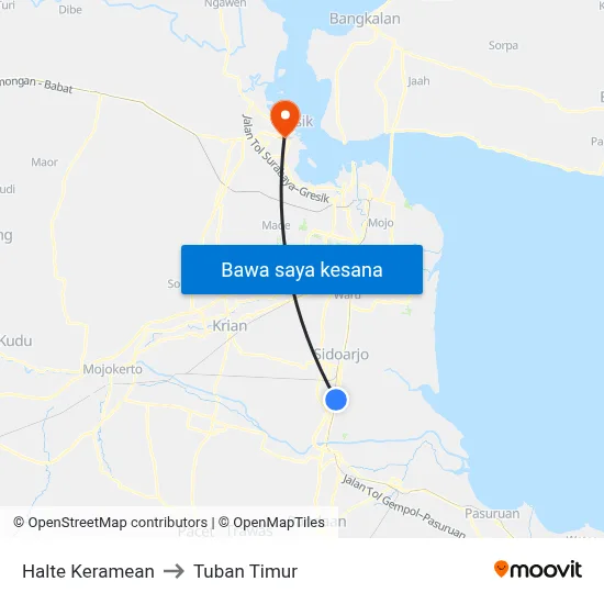 Halte Keramean to Tuban Timur map