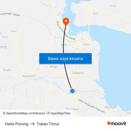 Halte Porong to Tuban Timur map