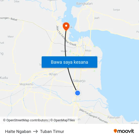 Halte Ngaban to Tuban Timur map