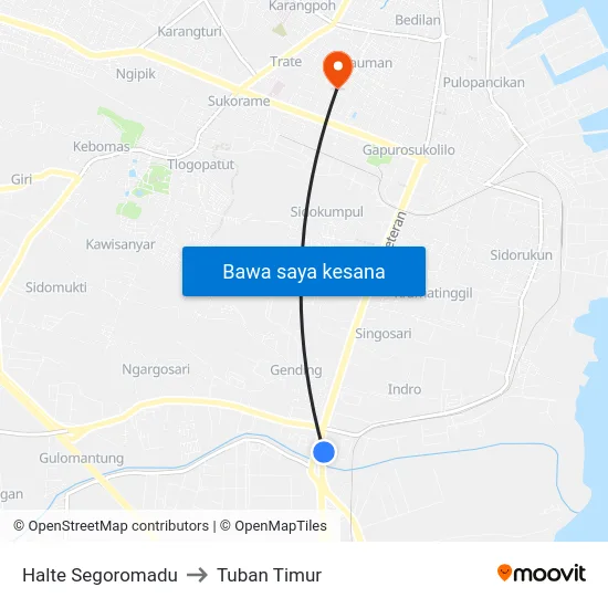 Halte Segoromadu to Tuban Timur map
