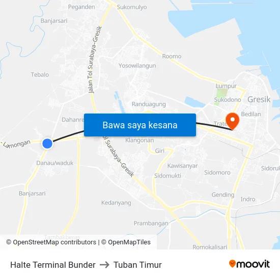 Halte Terminal Bunder to Tuban Timur map