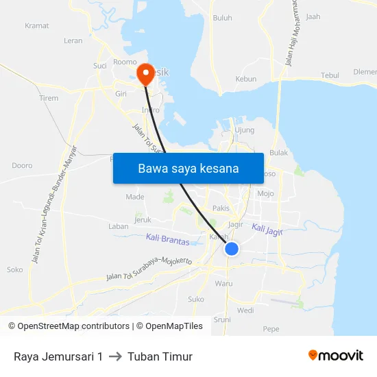 Raya Jemursari 1 to Tuban Timur map
