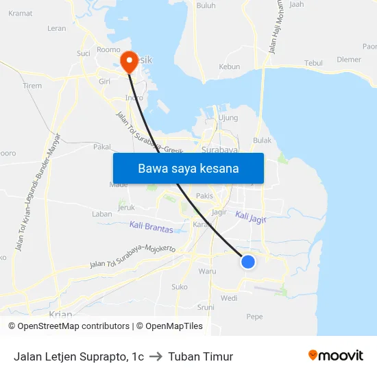 Jalan Letjen Suprapto, 1c to Tuban Timur map