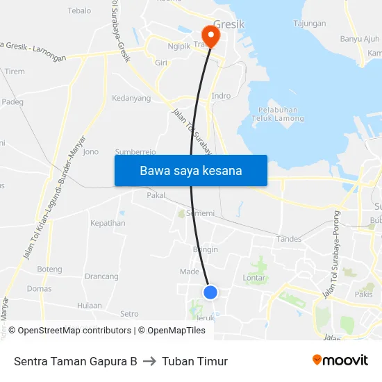 Sentra Taman Gapura B to Tuban Timur map