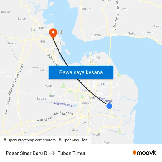 Pasar Sinar Baru B to Tuban Timur map