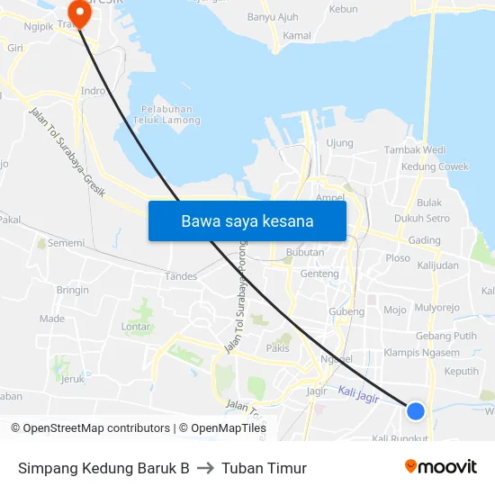 Simpang Kedung Baruk B to Tuban Timur map