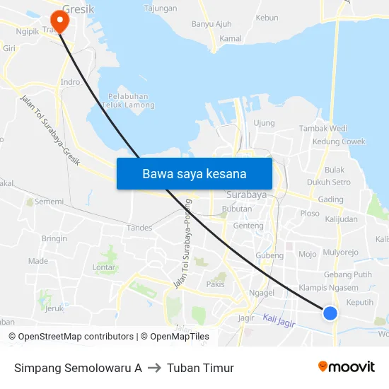 Simpang Semolowaru A to Tuban Timur map