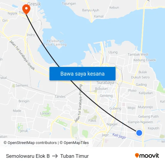 Semolowaru Elok B to Tuban Timur map