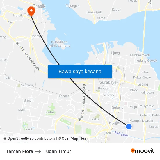 Taman Flora to Tuban Timur map