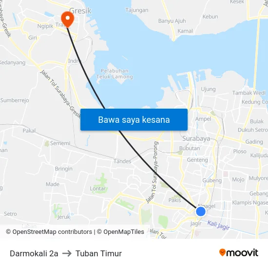 Darmokali 2a to Tuban Timur map