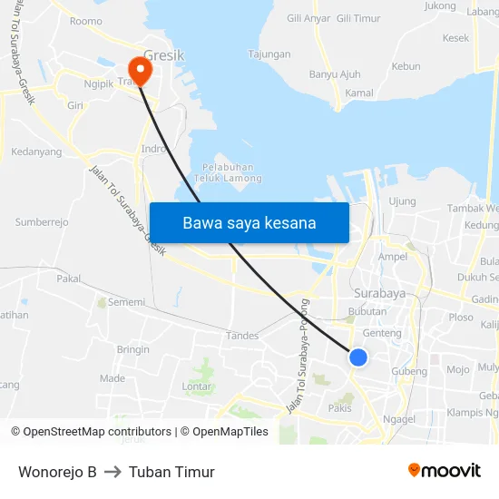 Wonorejo B to Tuban Timur map