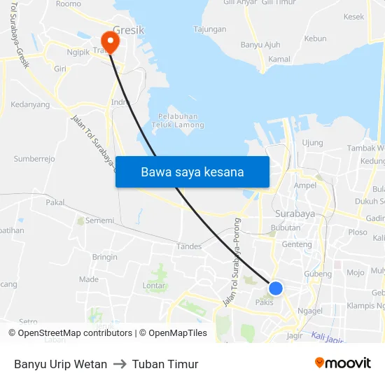 Banyu Urip Wetan to Tuban Timur map
