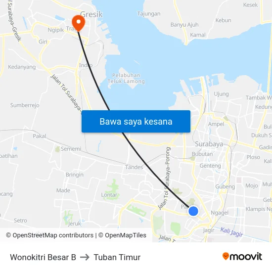 Wonokitri Besar B to Tuban Timur map