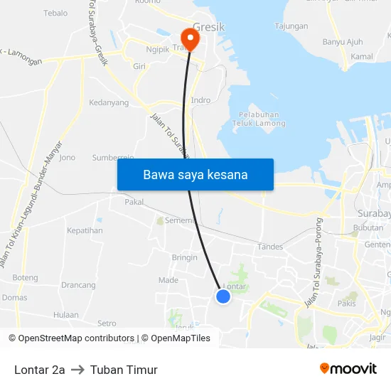 Lontar 2a to Tuban Timur map