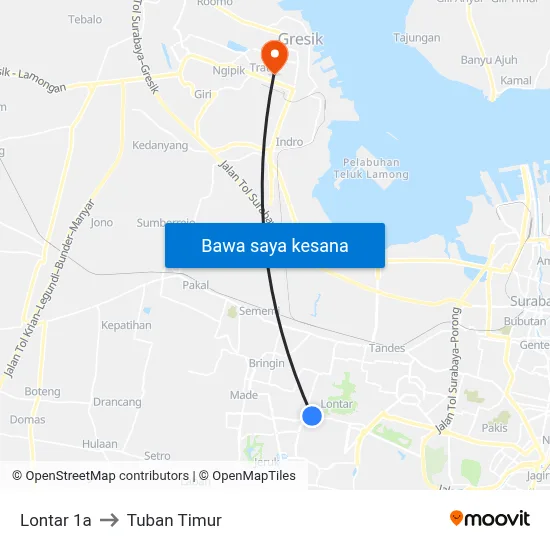 Lontar 1a to Tuban Timur map