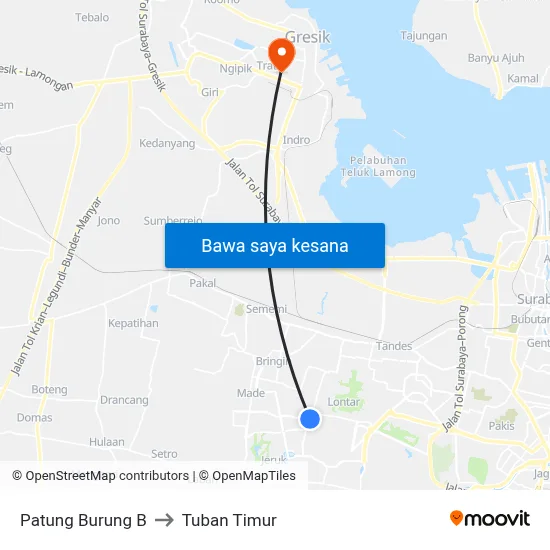 Patung Burung B to Tuban Timur map