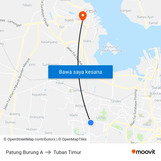 Patung Burung A to Tuban Timur map